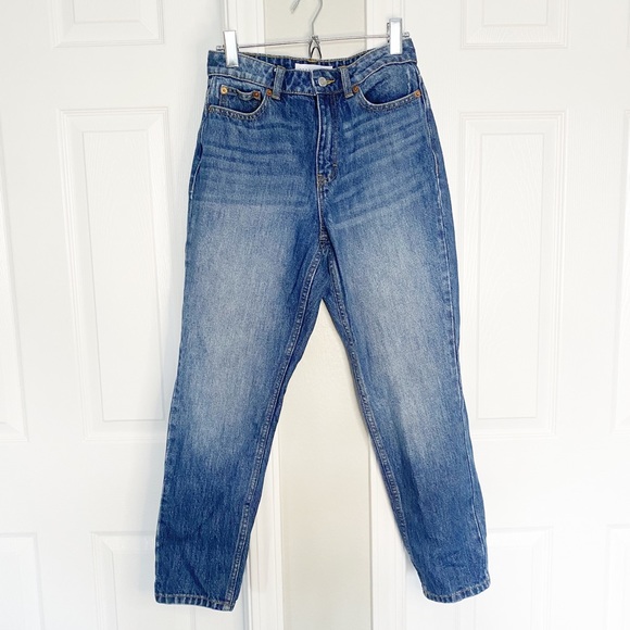 Topshop Mom Jeans high rise medium wash zipper fly straight leg 100% cotton - Picture 9 of 11